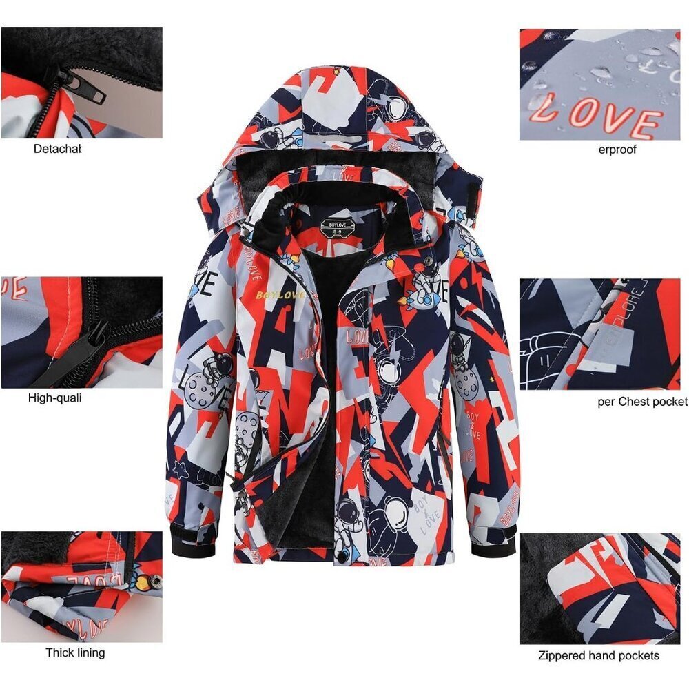 Boy's Ski Jackets Waterproof Winter Coat Fleece Windproof Snowboarding Jacket wi - Picture 6 of 8